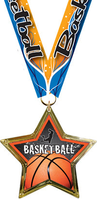 Basketball Star-Shaped Insert Medal [MSTRi-BK]