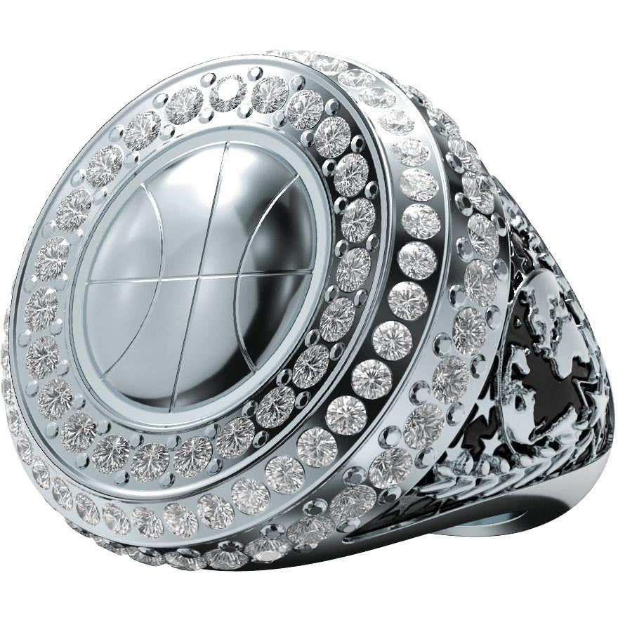Basketball World Class Championship Stones Ring - Silver [RSWCG-BK-STN-S]