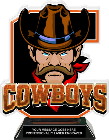 Cowboys Mascot Colorix-T Acrylic Trophy - 8.25 inch Orange [TACR8-MSCT-CWBY-ORG-Q]