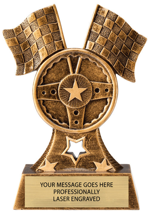 Flags & Wheel Resin Trophy [RFW6]