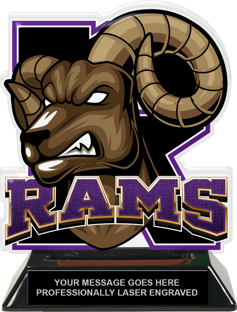 Rams Mascot Colorix-T Acrylic Trophy - 6.25 inch Purple [TACR6-MSCT-RAM-PRP-Q]