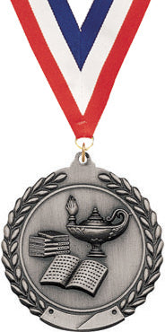 2.75 in Knowledge Wreath Framed Medal- Silver [M311-KN-S]