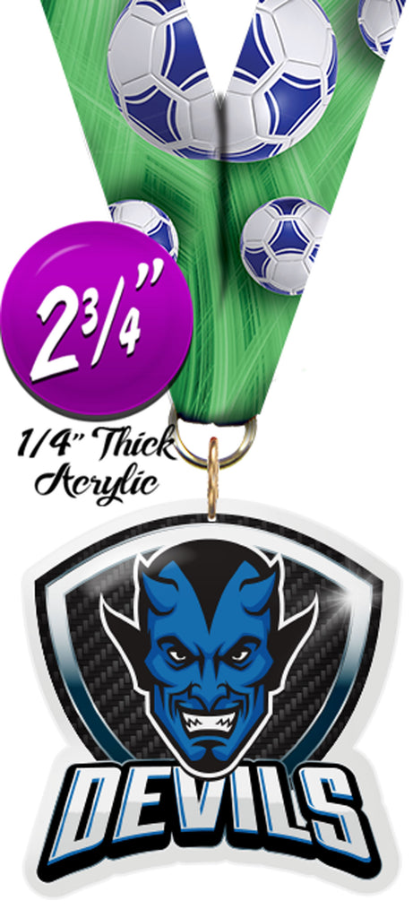 Blue Devil Mascot Shield Colorix Acrylic Medal [MACR275-MSCT-BLDV-Q]