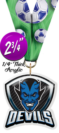 Blue Devil Mascot Shield Colorix Acrylic Medal [MACR275-MSCT-BLDV-Q]