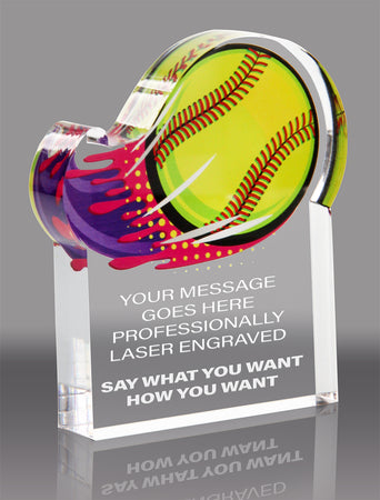 Softball Splatters Acrylic Award- 3x4 inch [ASLM-34-SB-Q]
