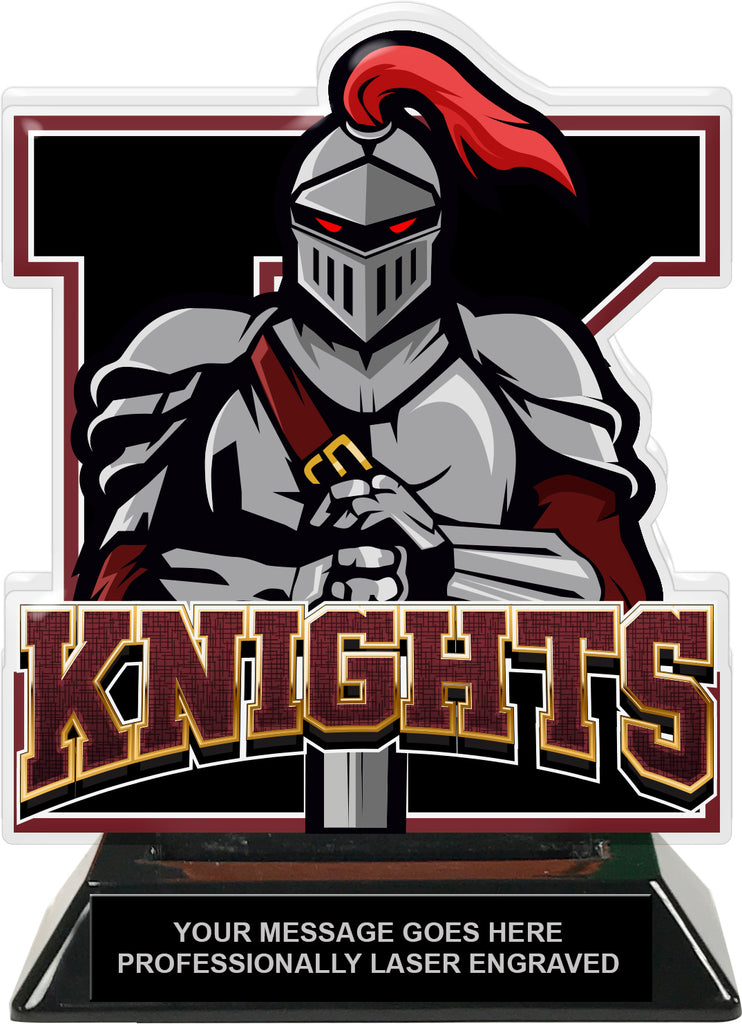 Knights Mascot Colorix-T Acrylic Trophy - 6.25 inch Maroon [TACR6-MSCT-KNGT-MRN-Q]