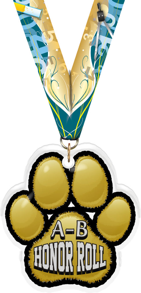A-B Honor Roll Paw Acrylic Medal- 2.75 inch [MACR2-ABHR-Q]