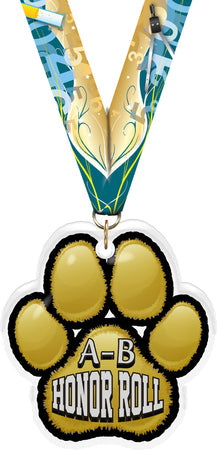 A-B Honor Roll Paw Acrylic Medal- 2.75 inch [MACR2-ABHR-Q]