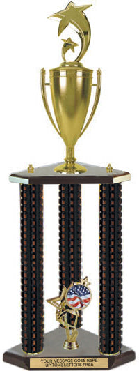 Wood Column 3-Post Trophy w/ Insert [TWD3P24]