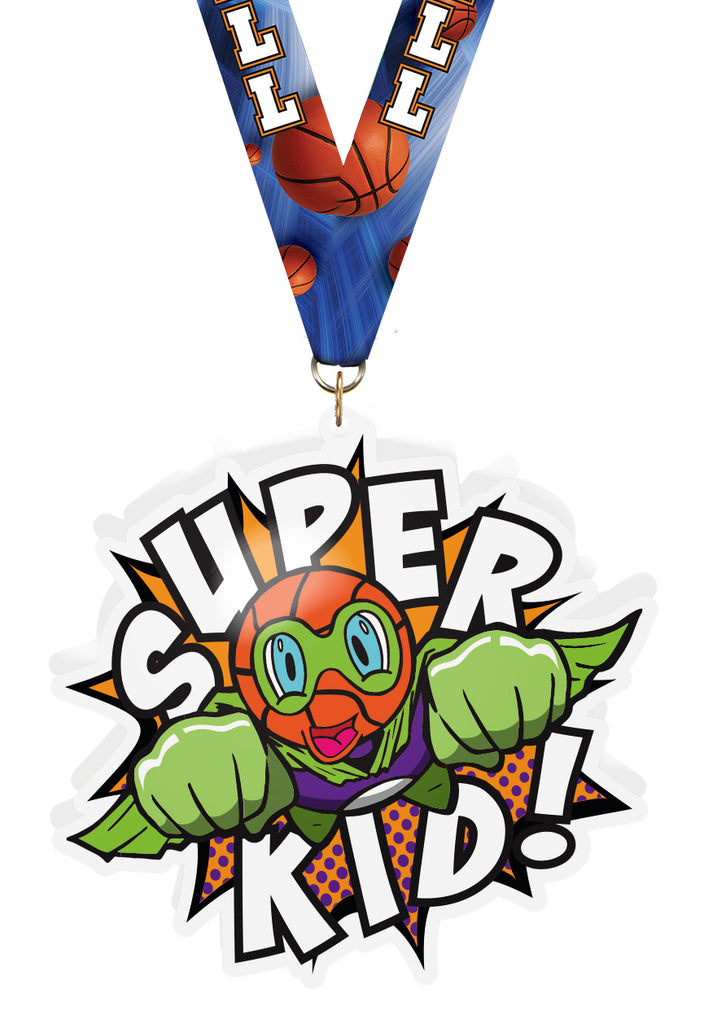 Basketball Super Kid In Flight Acrylic Medal- 5 Inch [MACR5-SHKD-BKM-Q]
