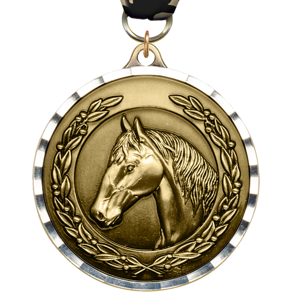 2" Horse Diecast Medal with Diamond Cut Border [MM2DC-HS]