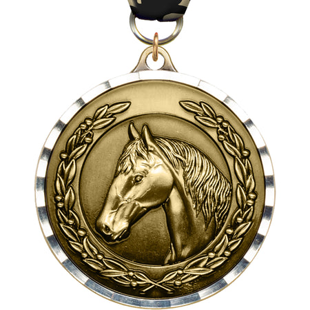 2" Horse Diecast Medal with Diamond Cut Border [MM2DC-HS]