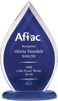 Flame Series Clear Acrylic Awards with Blue Silk Screened Back