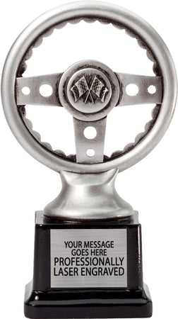 Silver Steering Wheel Resin Trophy - 6 inch [RM-076-6]