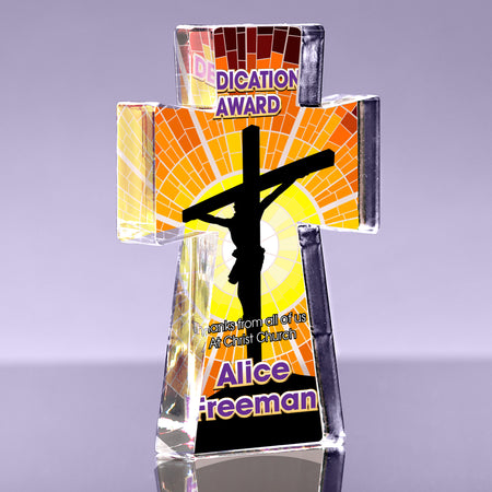 1 inch Thick Stained Glass Acrylic Cross Award - Radiance - 6 inch [ATCRS16-SG2-Q]