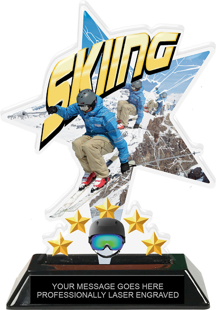 Skiing Shattered Star Colorix Acrylic Trophy- 7 inch [TACR7-STR-SKI-Q]