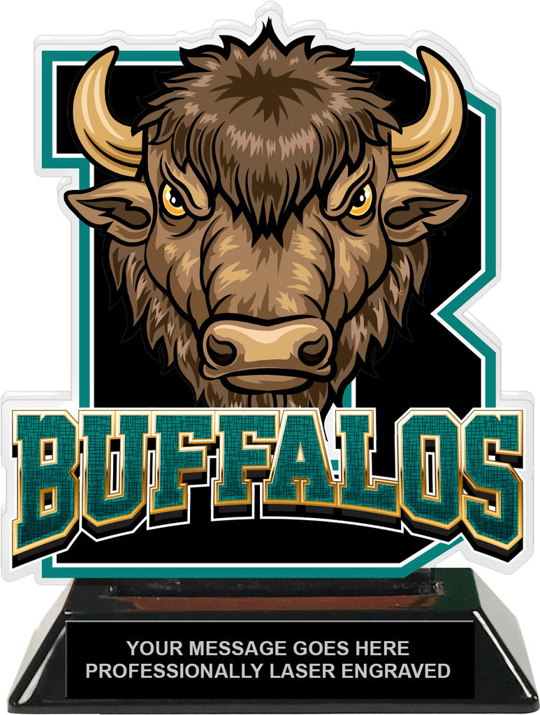Buffalos Mascot Colorix-T Acrylic Trophy - 6.25 inch Teal [TACR6-MSCT-BUF-TEAL-Q]