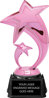 Double Shooting Stars Pink Metallic Trophy on Synthetic Regal Base [TPNK7-DSS]
