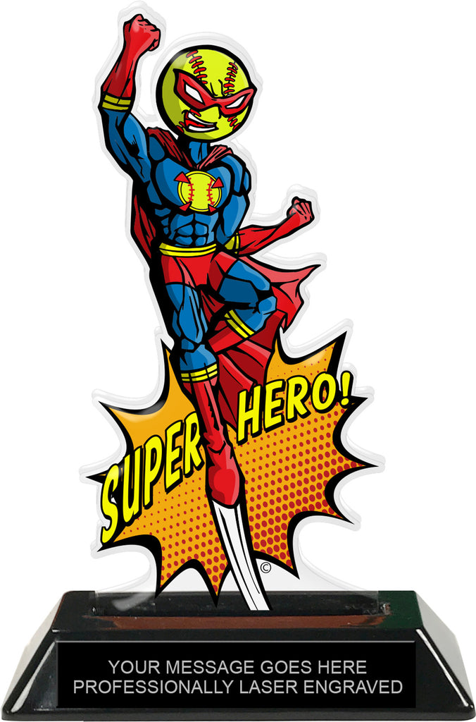 Softball Male Super Hero Acrylic Trophy- 8 inch [TACR8-SH-SBM-Q]