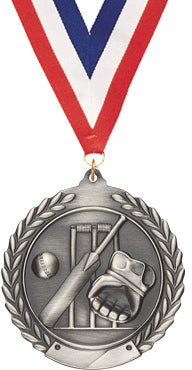 2.75 in Cricket Wreath Frame Medal- Silver [M311-CRKT-S]