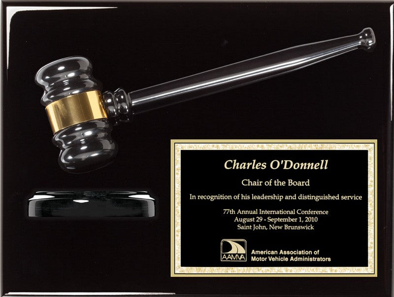 12" x 9" Ebony Piano Finish Gavel Plaque [PM60-129]