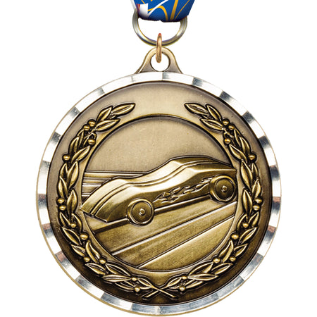 2" Pinewood Derby Diecast Medal with Diamond Cut Border [MM2DC-PNWD]