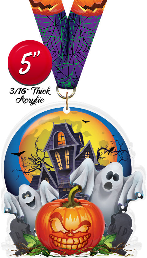 Halloween Pumpkin & Ghosts Colorix-M Acrylic Medal [MACR5-HLWN-PMP-Q]