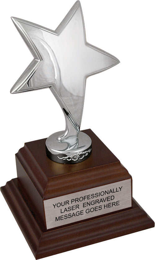 Polaris Silver Metal Star on Wood Veneer Base [MWSFD16-S]