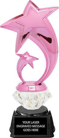 Double Shooting Star Pink Metallic Diamond Riser Trophy on Synthetic Regal Base [TDRPNK8-DSS]