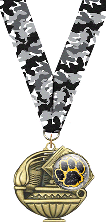 2" Paw Black & Gold Insert Academic Medal [MAP2-i-PAW-BLKGD]