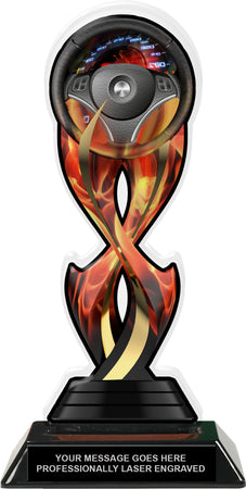 Auto Racing Tribal Flames Acrylic Trophy - 10 inch [TACR10-TF-RC-Q]