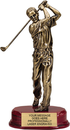 Golf Swing Male Antique Gold Resin 9.75" [GMB3321A]