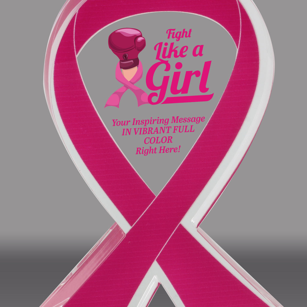 Pink Awareness Ribbon Acrylic Awards - Color