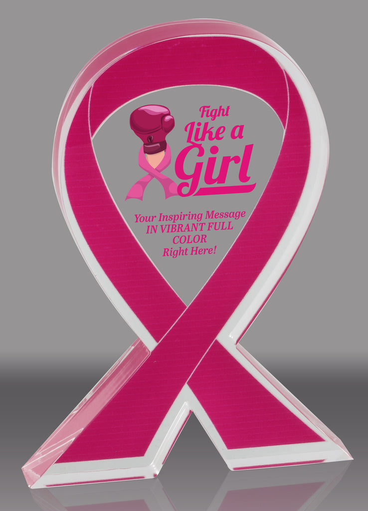 Custom Pink Awareness Ribbon Acrylic Award - 7 inch [ATRIB-PNK-7-FC-Q]