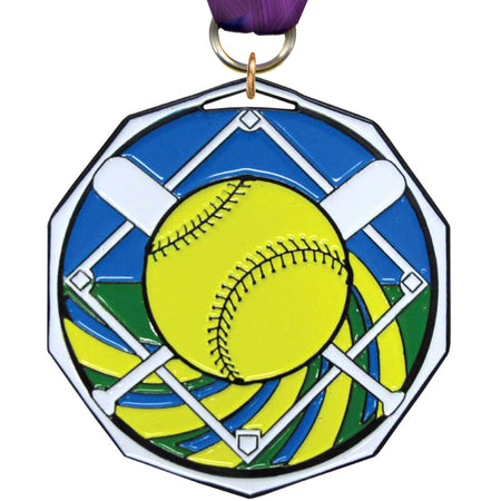Softball Decagon Painted Medal [MDCM2-SB]