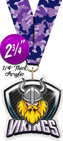 Vikings Mascot Shield Colorix Acrylic Medal [MACR275-MSCT-VKG-Q]