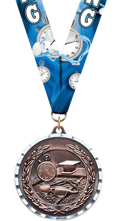 Swimming Diecast Medal with Diamond Cut Border- Bronze [MM2DC-SW-B]