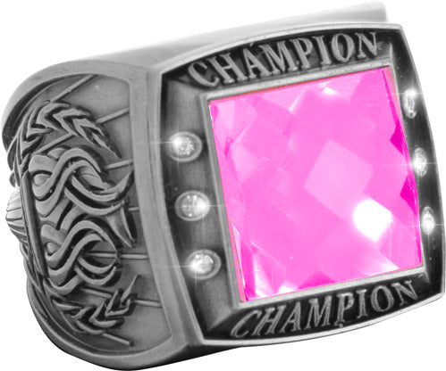 Championship Ring with Pink Center Stone- Silver [RGSJ-S-CHMP-PNK]