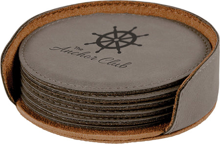 Gray Round Leatherette 6-Coaster Set [CTSTJCI-405]