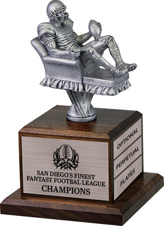 Silver Finish Armchair Fantasy Football Sculpture on Walnut Base [GWB-FFB-9-S]
