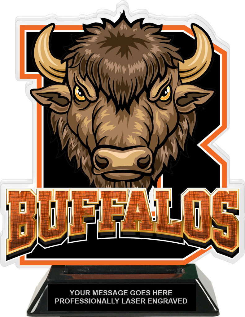 Buffalos Mascot Colorix-T Acrylic Trophy - 8.25 inch Orange [TACR8-MSCT-BUF-ORG-Q]