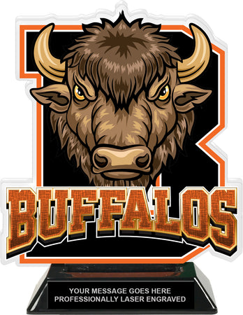 Buffalos Mascot Colorix-T Acrylic Trophy - 8.25 inch Orange [TACR8-MSCT-BUF-ORG-Q]