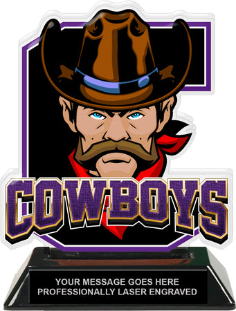 Cowboys Mascot Colorix-T Acrylic Trophy - 6.25 inch Purple [TACR6-MSCT-CWBY-PRP-Q]