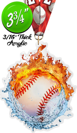 Fire & Water Baseball Colorix-M Acrylic Medal [MACR375-FW-BS-Q]