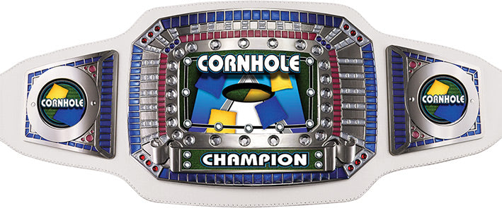 Cornhole Champion Award Belt- White & Silver [CAB-52-WHT-CRNHL