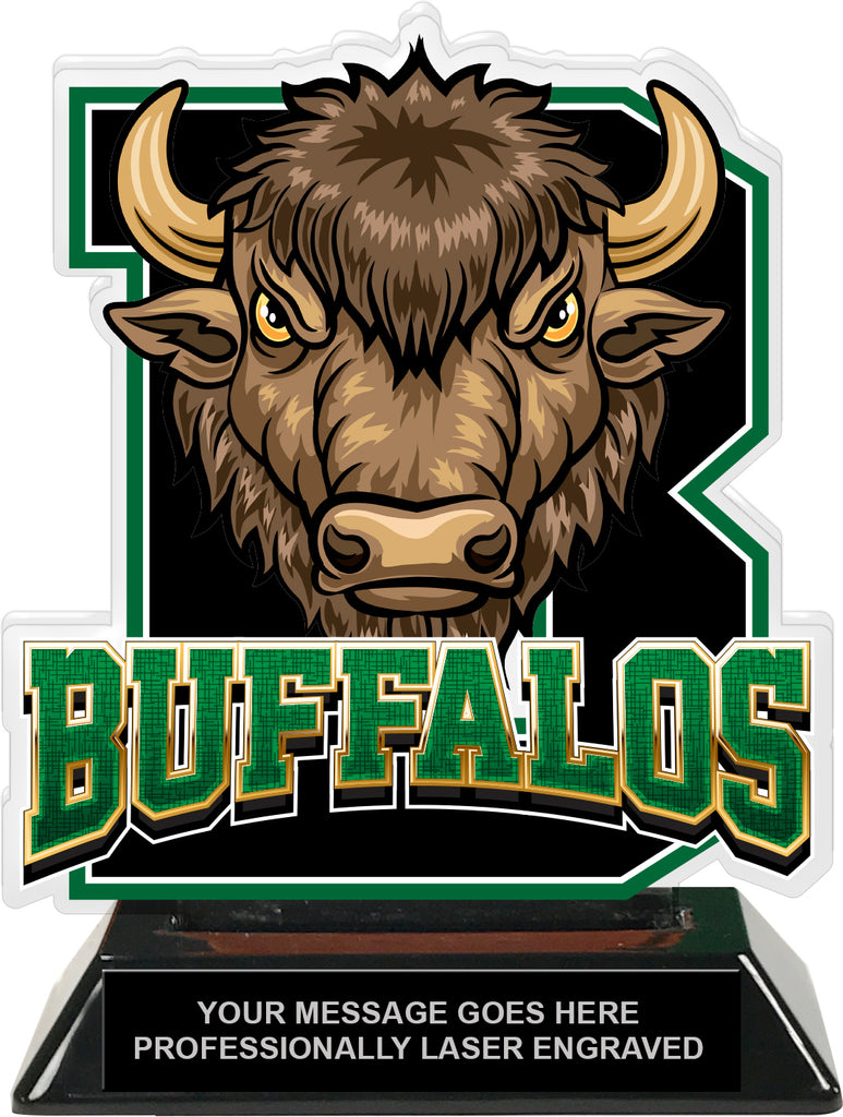 Buffalos Mascot Colorix-T Acrylic Trophy - 6.25 inch Green [TACR6-MSCT-BUF-GRN-Q]