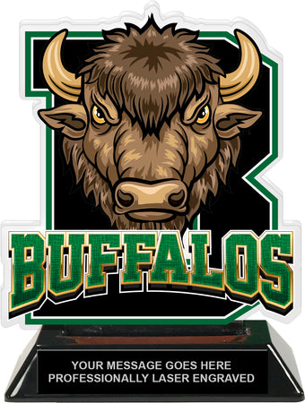 Buffalos Mascot Colorix-T Acrylic Trophy - 6.25 inch Green [TACR6-MSCT-BUF-GRN-Q]