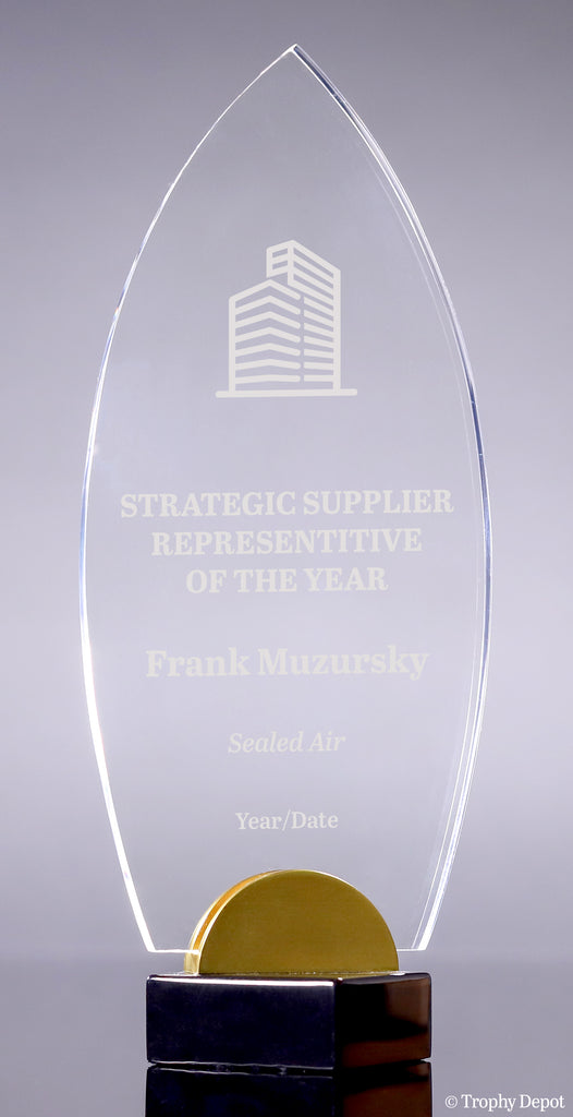 Acrylic Flame Award on Black & Gold Metal Base [A810]