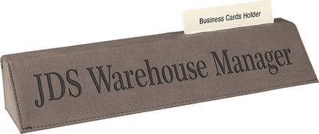 Gray Leatherette Desk Wedge Nameplate with Business Card Holder [NPJLW-5310]