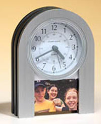 Arched Brushed Aluminum Photo Holder Clock [TDC928P]